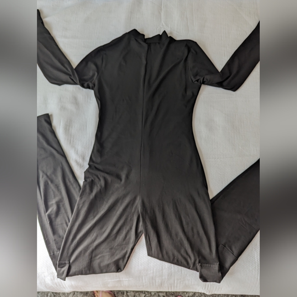 Womens Casual Soft Bodycon Jumpsuit One Piece Long Sleeve Zip Up Size small.